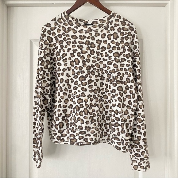 MONROW Leopard Seamed Sweatshirt - Natural Tencel Cotton Size Medium - Picture 5 of 8